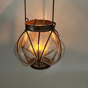 Vintage Handblown Round Wire Caged Glass Tea Light Candle Holder